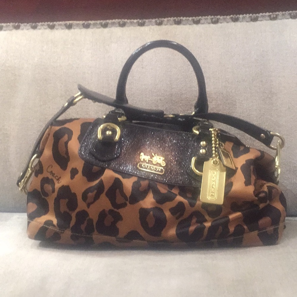 Coach leopard convertible satchel